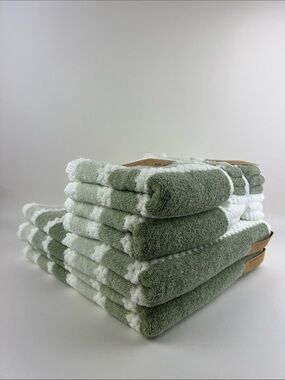 Eco Melange Bath Towels Green White Quick Dry Soft 100% Cotton 10 Pc Set NEW
